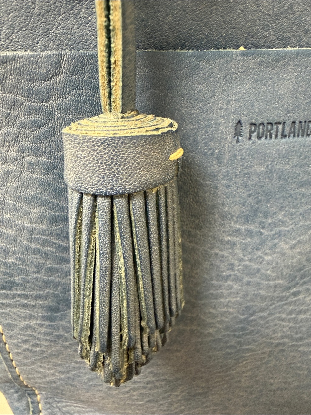 Portland small Leather Blue Leather Crossbody Bag with Tassel - Picture 3 of 14